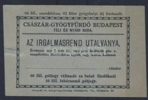 1930-as évek Irgalmasrend utalványa a Császár gyógyfürdőbe 60f pótjeggyel használható T:I-