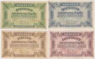 1946. 10db-os vegyes magyar adópengő bankjegy tétel, közte fordított címeres is T:vegyes