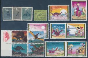 Dinoszaurusz motívum 11 klf bélyeg + 1 négyestömb, Dinosaurs 11 stamps + 1 block of 4