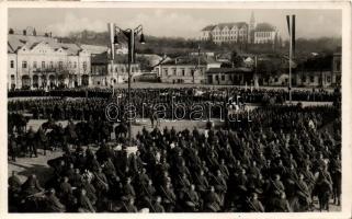 1938 Léva, Levice; bevonulás, Szenessy vendéglő / entry of the Hungarian troops, restaurant, &#039;Léva visszatért&#039; So. Stpl. (Rb)