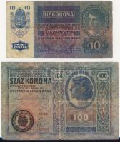 1912. 100K román felülbélyegzéssel + 1915. 10K függőleges "Deutschösterreich" fny-sal T:III/IV