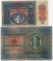 1912. 100K román felülbélyegzéssel + 1915. 10K függőleges "Deutschösterreich" fny-sal T:II...