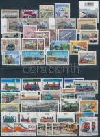 Vasút motívum tétel 52 db bélyeg közte teljes sorokkal 2 stecklapon, Railway 52 stamps