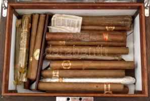 Kubai szivartartó fa doboz tele szivarokkal (33db), 22×32 cm, m:13 cm