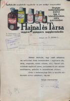 1947 Hajnal és Társa vegyi-és gyógyáru nagykereskedése, Bp., VI., Podmaniczky-u. 45. számla, 30x21cm