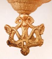 Réz szecessziós csillár, pótolt üveggel, m:60 cm, d:39 cm