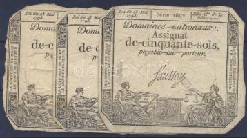 Franciaország 1793. 50Sol "Assignat" (3x) T:II/III,III