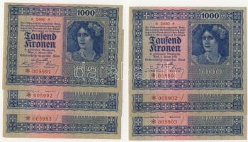 Ausztria 1922. 1000K "Osztrák-Magyar Bank" összesen 6db 2x3db egymásutáni sorszámokkal T:I