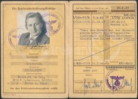 1943 Reichsarbeitsdienst Pass für die weibliche Jugend, Birodalmi munkaszolgálat igazolvány, arcképe...
