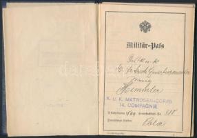 1899 Militar pass, Polában kiállított katonai útlevél matróznak, kissé viseltes fedőborítóval, 14x10cm