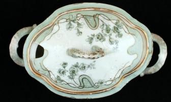 Jelzett cukortartó, alján hajszálrepedésekkel, matricás, 21×13 cm