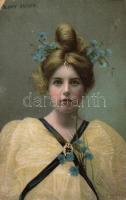 Lady with blue flowers in her hair, Eneret M. &amp; Co. (b)