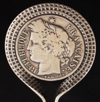 Ezüst 1 Franc 1871, foglalatban,Ag., 15gr., jelzett,10x3,5cm /Silver 1 Franc 1871, socket, Ag. 15gr....