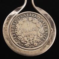 Ezüst 1 Franc 1871, foglalatban,Ag., 15gr., jelzett,10x3,5cm /Silver 1 Franc 1871, socket, Ag. 15gr....