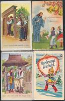 20 db régi folklór grafikai képeslap a 30-as 40-es évekből, vegyes minőségben (kis méretű fotóalbumban) / 20 folklore art postcards from the 1930s 1940s, mixed quality