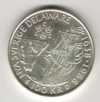 Svédország 1988. 100Kr Ag "Delaware-hajó" T:1 tanúsítvánnyal