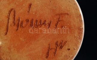 Miskakancsó, kézzel festett, jelzett, mázas cserép, m:20 cm