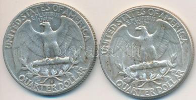 Amerikai Egyesült Államok 1962D-1964. 1/4$ Ag "Washington Quarter" (2x) T:2,2-
USA 1962D-...