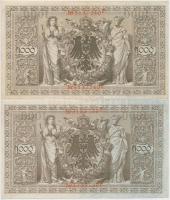 Német Birodalom 1910. 1000M (3x) hétjegyű sorszám, piros pecséttel, közte 2db sorszámkövető T:I-,II
...