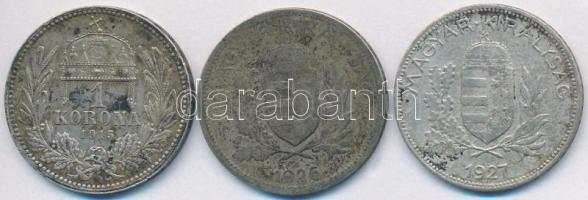 1915KB 1K Ag "Ferenc József" + 1926-1927. 1P Ag (2x) T:2,2-,3 patina