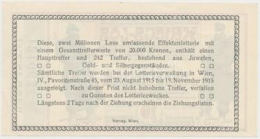 Ausztria 1915. "Mária Jozefa főhercegnő jótékonysági sorsjegye" 10h értékben T:I-
Austria...