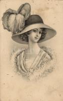 Lady in hat with decorative feather (EK)