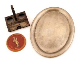 Corvin feliratú alpakka tálca, üveg plakett, fém só- és borstartó szóró nélkül