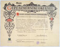 1932 Gépészmérnöki oklevél korabeli, hiteles másolata.