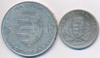 1927. 1P Ag + 1947. 5Ft Ag "Kossuth" T:3