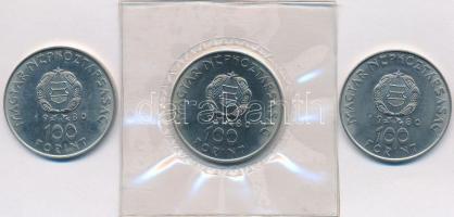 1980. 100Ft Ni "Szovjet-magyar közös űrrepülés" (3x), egyik laminálva T:BU,2
