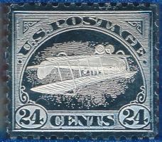 Amerikai Egyesült Államok 1977. "24 Cents U.S. Postage" Ag bélyegérem kartonlapon (0.999/21x23mm) T:PP USA 1977. "24 Cents U.S. Postage" Ag stamp coin on cardboard (0.999/21x23mm)