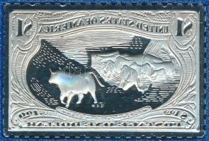 Amerikai Egyesült Államok 1977. &quot;1$ Nyugati szarvasmarhák viharban&quot; Ag bélyegérem kartonlapon (0.999/23x30mm) T:PP USA 1977. &quot;1 Dollar Western Cattle in Storm&quot; Ag stamp coin on cardboard (0.999/23x35mm)