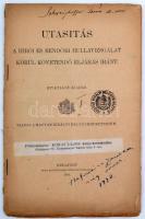 1914 Utasítás a bírói és rendőri hullavizsgálat körül követendő eljárás iránt. Bp., 1914. Pesti könyvnyomda, 46p.