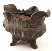 Antik barokk stílusú kaspó, spiáter (sérült), pótolt fém betéttel, 45×21 cm, m:23 cm