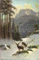 Hunting postcard, deer, Serie 828. 4. Dess, artist signed (EK)