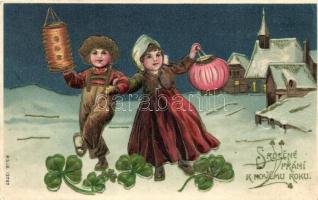 New Year, children, clover, M.S.i.B. 13797. Emb. litho (EK)