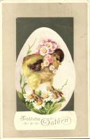 Easter, egg, chicken, Erika Nr. 4647. floral litho