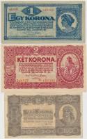 1913. 20K + 1915. 10K (2x) egyik piros "MAGYARORSZÁG" körbélyegzővel + 1920. 1K + 2K + 192...