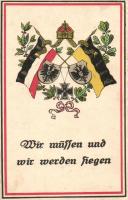Wir müssen und wir werden Siegen / German flags and coat of arms (EK)