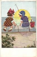 Fishing children, A.R.& C.i.B. Nr. 1321/2. s: H. Zahl