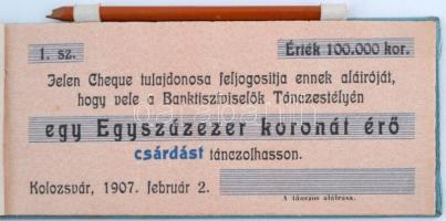 1907 Tánczrend a Banktisztviselők Tánczestélyre "cheque -füzet" ceruzával szecessziós bőr ...