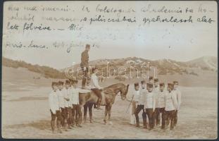 1904 Tudósítás a piliscsabai katonai gyakorlatról, megírt, postázott fotólap, 9x14 cm