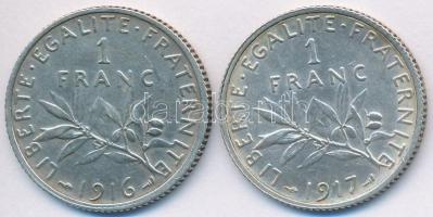 Franciaország 1916-1917. 1Fr Ag (2x) T:2,2- France 1916-1917. 1 Franc Ag (2x) C:XF,VF