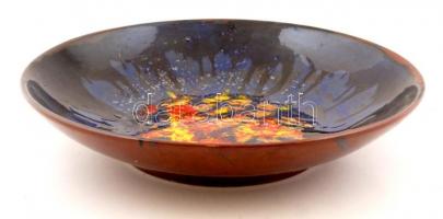 Azonosítatlan jelzéssel: Iparművész mázas kerámia kerámia fali dísztál. Nagyméretű, hibátlan. d:36 c...