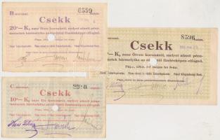 Pápa 1919. május 8. "Pápai csekk" 10K + 20K + 50K mind lyukasztással érvénytelenítve és ovális szárazbélyegzővel T:I-,III Adamo PÁP-1.1,1.2,1.3