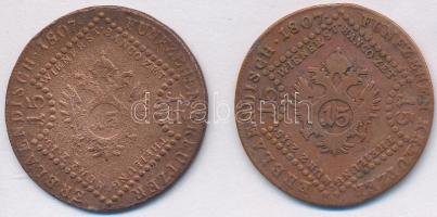 1807B 15kr Cu + 1807S 15 kr Cu "I. Ferenc" T:2-,3