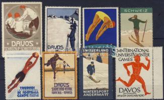 Svájc, 1910-1930, 8db különféle sportot reklámozó használatlan levélzáróbélyeg, ritka tétel!