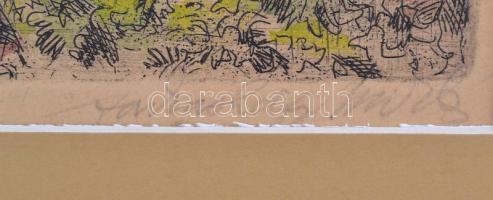 Farkasházy Miklós (1895-1964): Hazafelé, színezett rézkarc, jelzett, paszpartuban,19x28cm