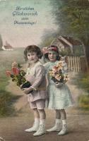'Herzlichen Glückwunsch zum Namenstage!' / Nameday, children with flowers (EK)