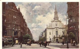 Budapest V. Ferenciek tere, templom, Stein üzlete, villamosok